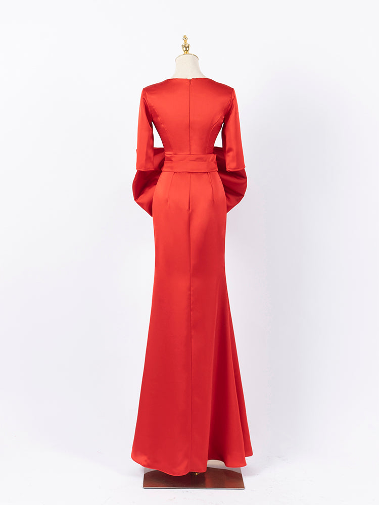 V-Neck Formal Gown with Oversized Rhinestone Bow | Elegant Mermaid Prom Dress for Evening Party