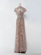 Luxury Rose Gold Formal Gown | Full Sequin Embellishment & Slim-Fit Design for Middle Eastern Engagement Parties
