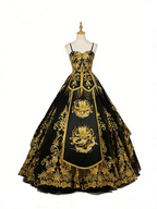Luxury Black Gold Evening Gown with Hand-Beaded Embroidery and Cape