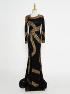 Luxurious Black & Gold Sequin Mermaid Gown | Long Sleeve Formal Evening Dress for Special Occasions