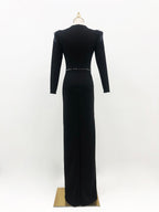 Elegant Black Long Sleeve Gown | Silver Floral Beaded Formal Evening Dress for Special Occasions