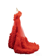 One-Shoulder Gown - Ruffled Tulle Ballgown Skirt & Dramatic Asymmetrical Drape