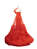 One-Shoulder Gown - Ruffled Tulle Ballgown Skirt & Dramatic Asymmetrical Drape