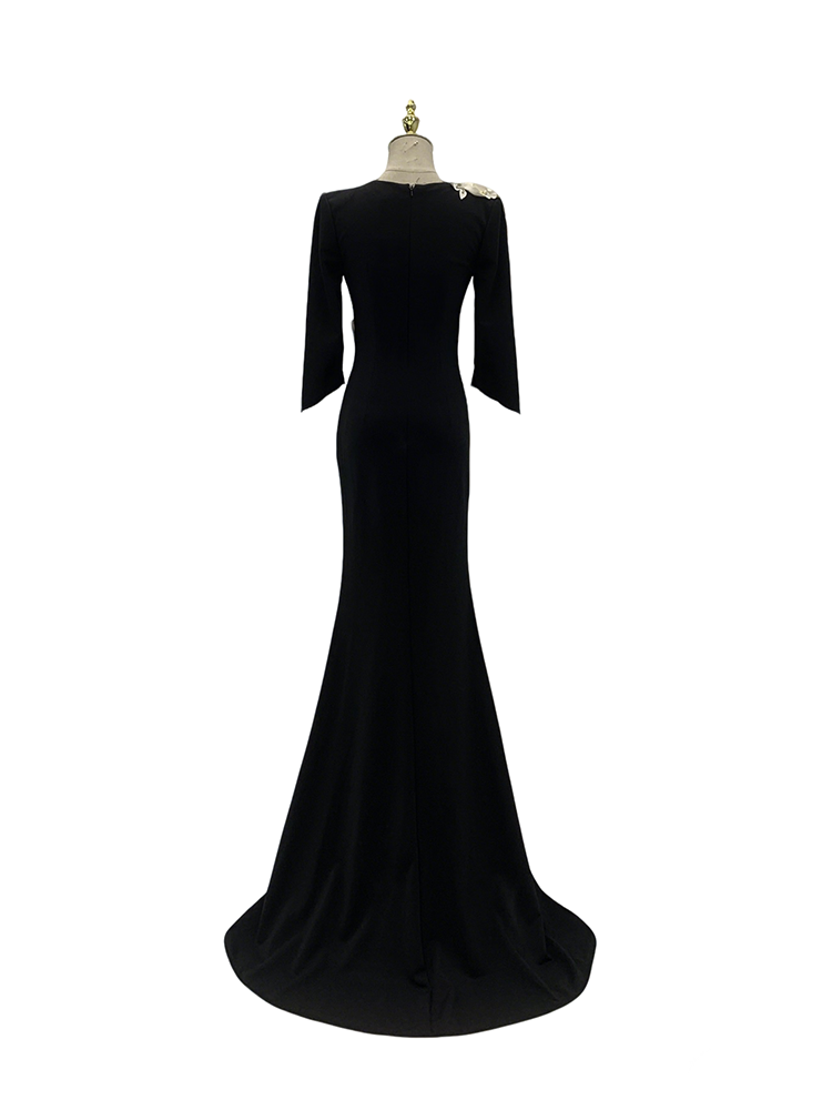 Luxury Burgundy Lace Mermaid Evening Gown Long Sleeves High-Neck Formal Dress for Wedding Prom